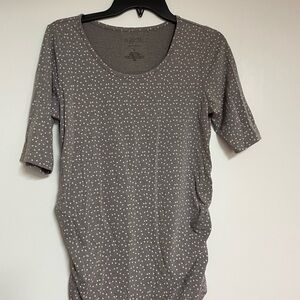 a:glow Gray and White Ruched 3/4 Sleeve T-Shirt